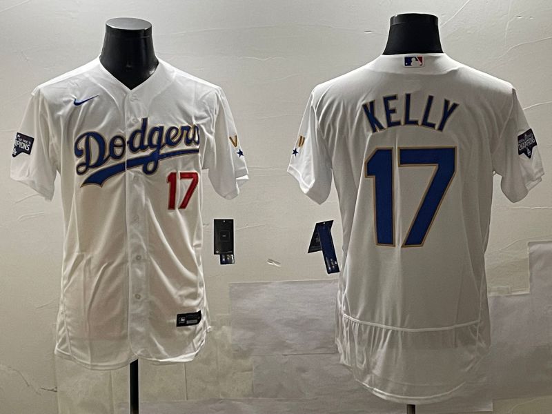 Men Los Angeles Dodgers #17 Kelly White Gold Elite 2025 Nike MLB Jersey style 9